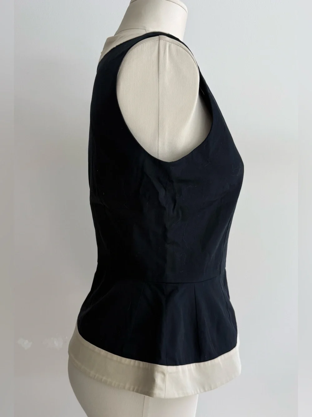 kate spade Black Sleeveless Peplum Top with Cream Trim